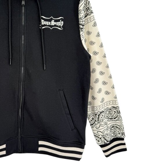 Dogg Supply By Snoop Dogg Mens Black/Cream Zip-Up Fleece Varsity Hoodie Sz M NWT - Picture 6 of 12